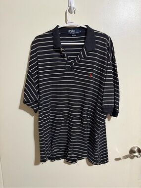 Polo by Ralph Lauren Black Striped Polo with Red Pony